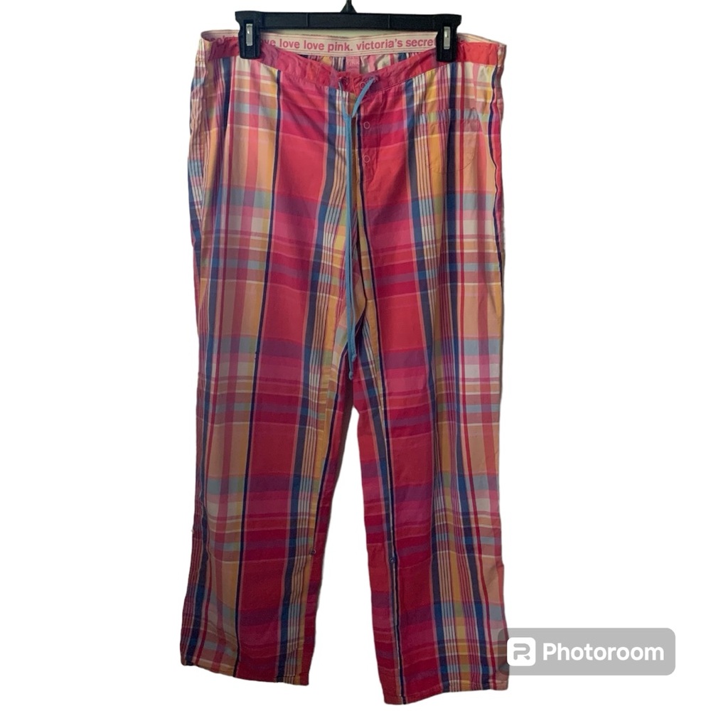Pink VS Vintage Plaid Pajama Pants PJ Festive Colorful Medium Adjustable